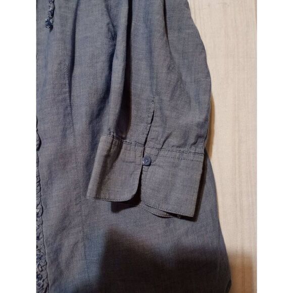 Cato Shirt Ladies 18 Button Front Chambray‎ Ruffle Western - Picture 3 of 7